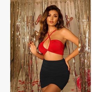 Black Ruched Mini Skirt